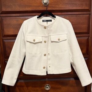 Zara Women's Cream Blazer with Gold Buttons